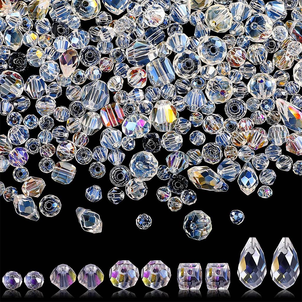 SANNIDHI 1300Pcs Glass Beads Crystal Beads for Jewellery Making, 5 Shapes Shining Faceted AB Clear Spacers Beads, Teardrop, Bicone, Square, Cube, Rondelle Beads Bulk for DIY Bracelet Earring Crafts SANNIDHI 1300Pcs Glass Beads Crystal Beads for Jewellery Making, 5 Shapes Shining Faceted AB Clear Spacers Beads, Teardrop, Bicone, Square, Cube, Rondelle Beads Bulk for DIY Bracelet Earring Crafts